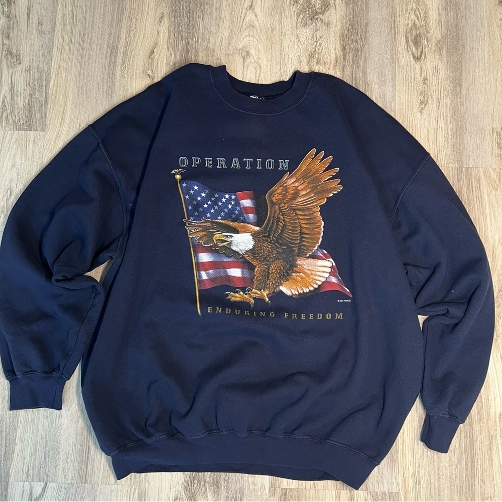 Eagle Sweatshirt Mens XL/2XL‎ Blue Patriotic American Flag USA Nature Crew Neck.